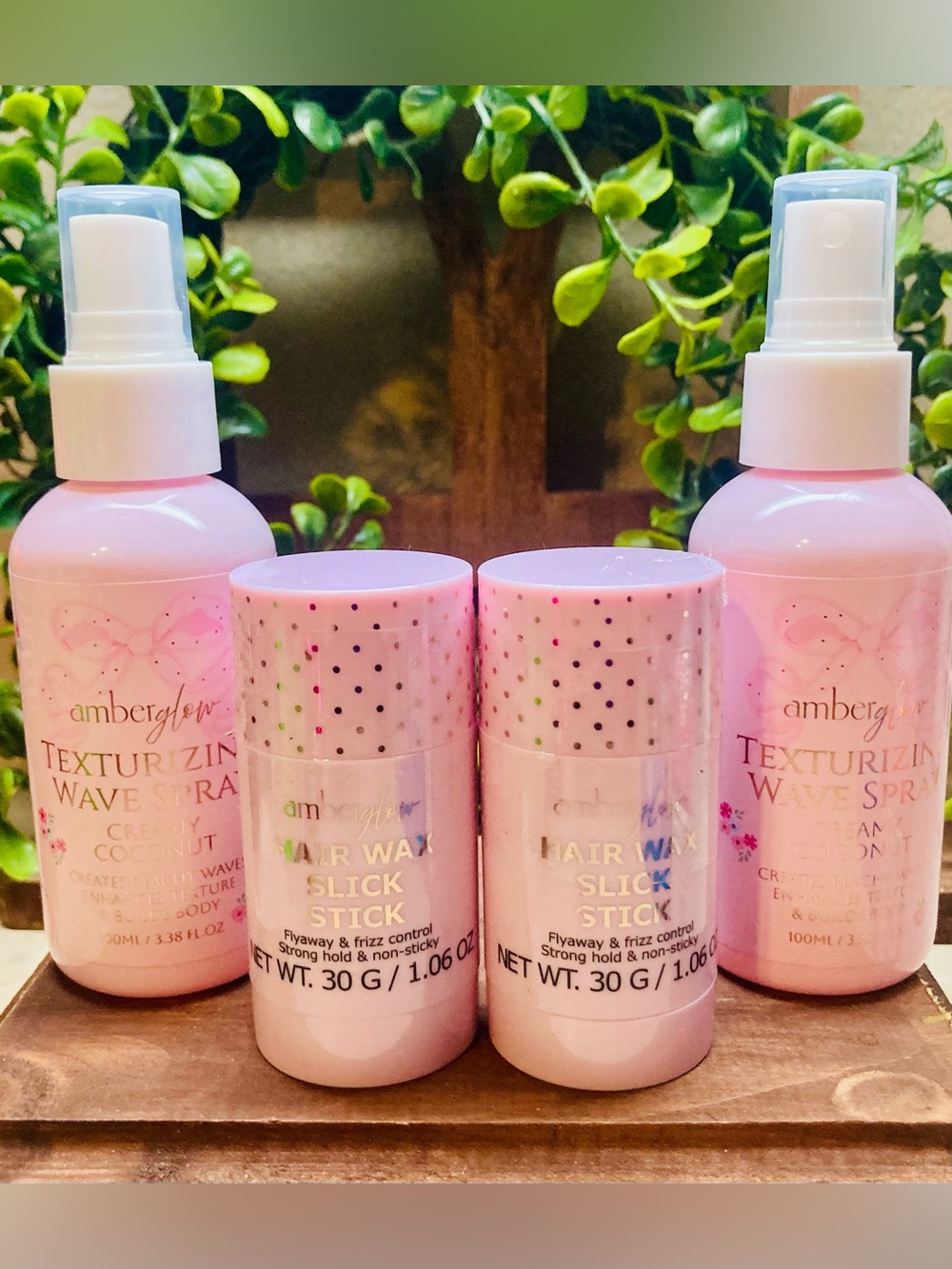 NEW-VIRAL: Amber Glow Hair Wax Slick Stick & Texture Wave Spray Set of 4 Beauty
